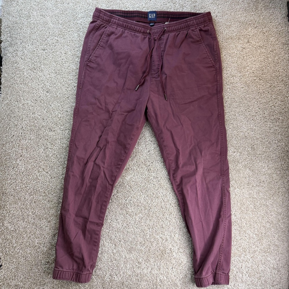 Gap Pants Mens L Red Cotton Stretch Jogger Relaxed Fit Tapered Cuffed Casual